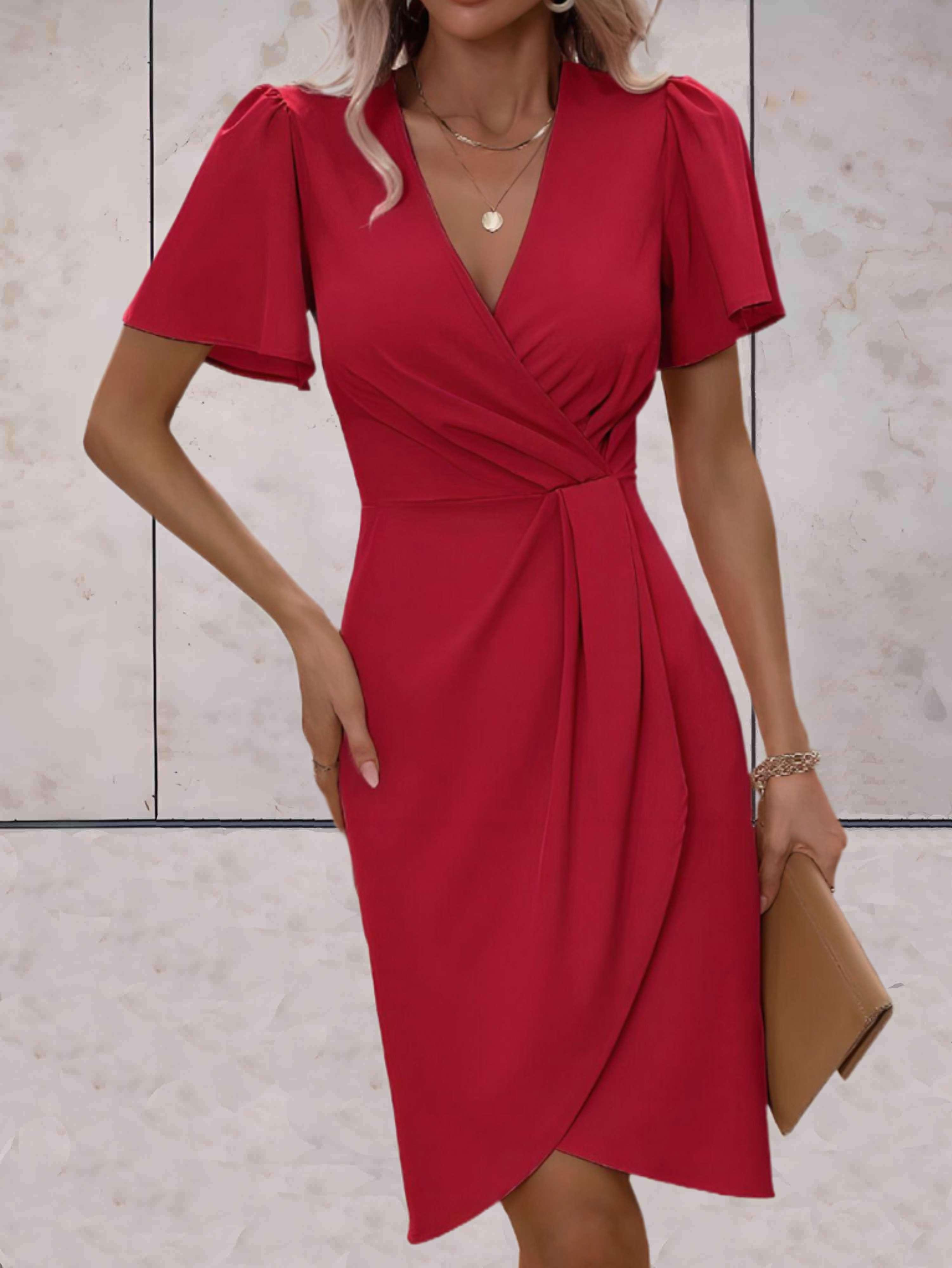 Women’s Wrap Dress – V-Neck Fitted Elegant Midi Dress – Sophie