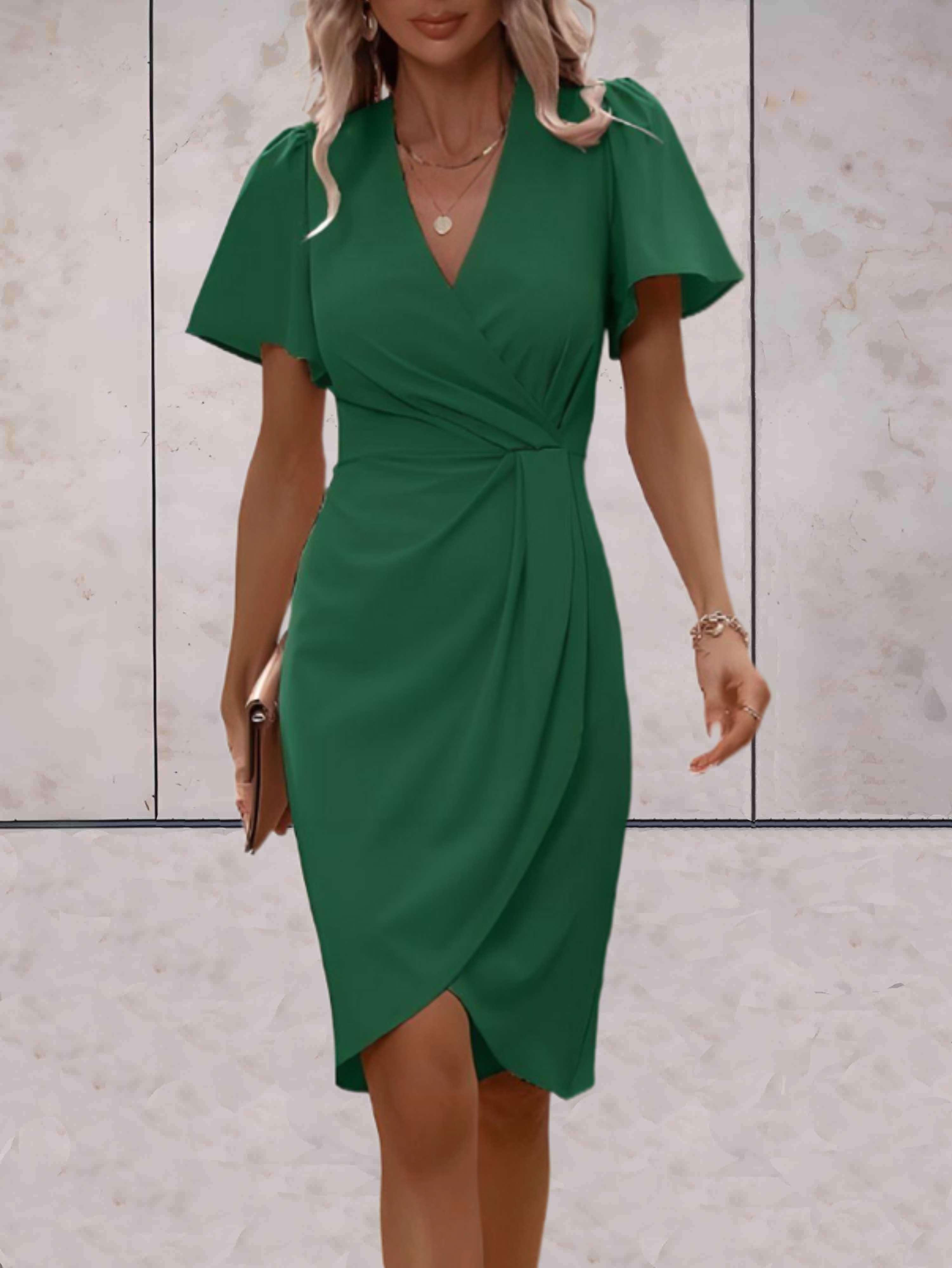 Women’s Wrap Dress – V-Neck Fitted Elegant Midi Dress – Sophie