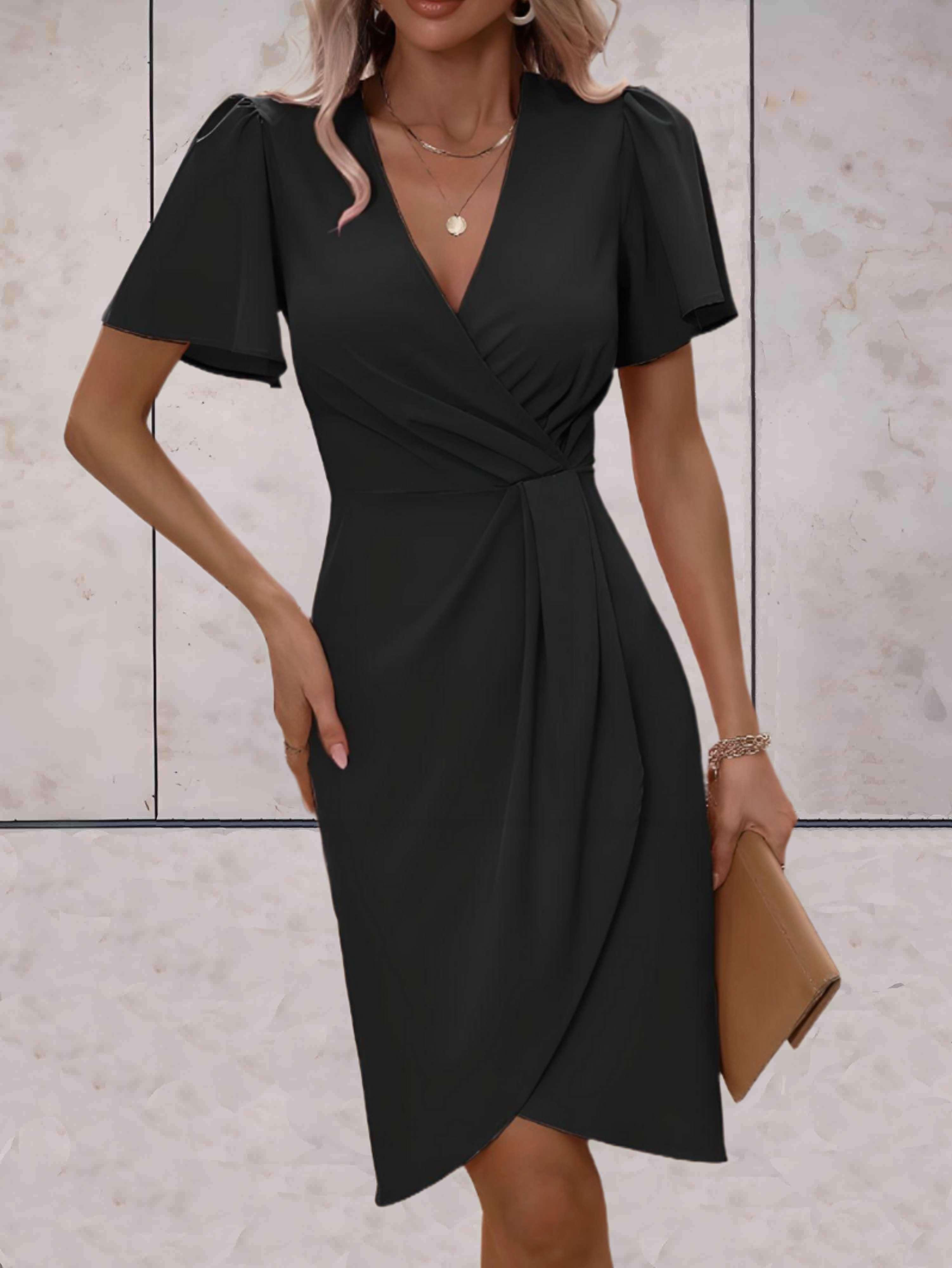 Women’s Wrap Dress – V-Neck Fitted Elegant Midi Dress – Sophie