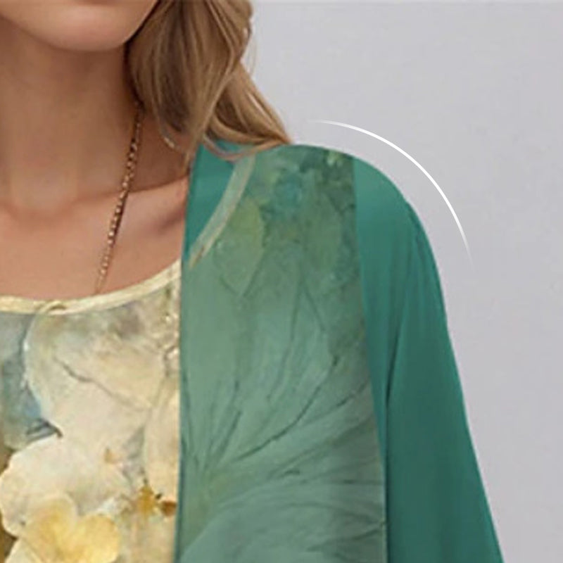 Women’s Two-Piece Dress Set - Lightweight Blouse and Matching Dress - Judith