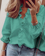 Women’s V-Neck Blouse – Ruffle Feminine Chic Blouse – Stella