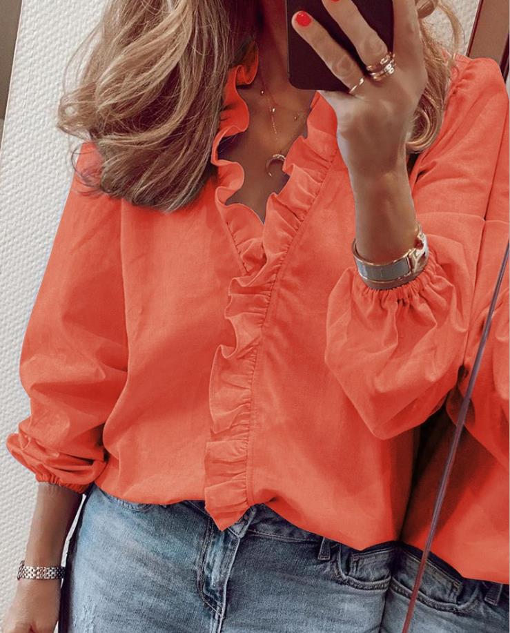 Women’s V-Neck Blouse – Ruffle Feminine Chic Blouse – Stella