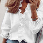 Women’s V-Neck Blouse – Ruffle Feminine Chic Blouse – Stella