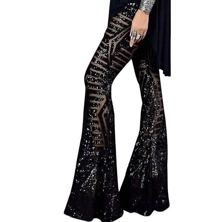 Women’s Sequin Statement Pants - High Waist Party Trousers - Thaddeusi