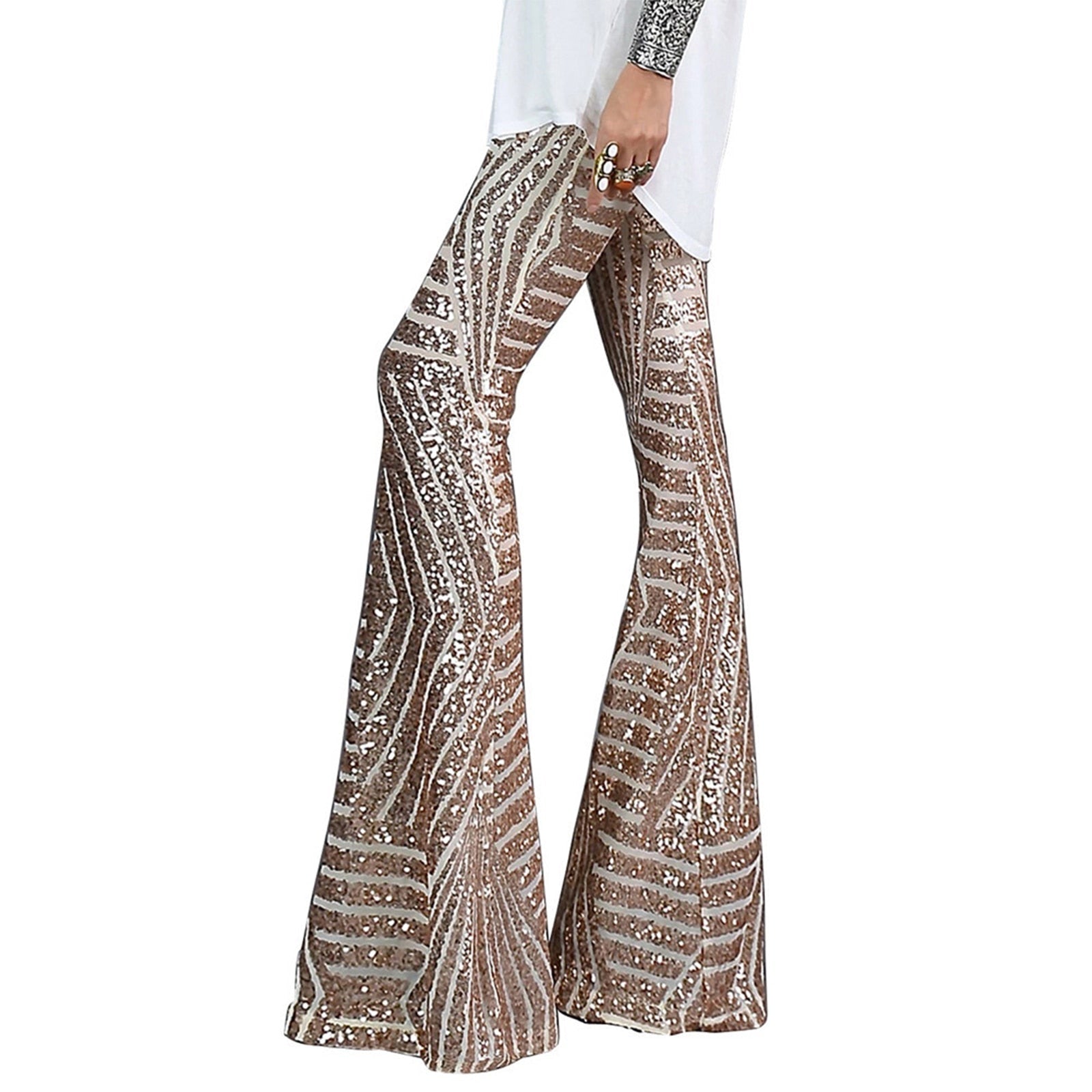 Women’s Sequin Statement Pants - High Waist Party Trousers - Thaddeusi