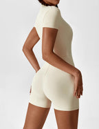 Women’s Jumpsuit – Seamless Zip Short Sleeve Active Jumpsuit – Elena