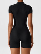 Women’s Jumpsuit – Seamless Zip Short Sleeve Active Jumpsuit – Elena