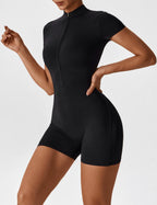 Women’s Jumpsuit – Seamless Zip Short Sleeve Active Jumpsuit – Elena
