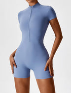 Women’s Jumpsuit – Seamless Zip Short Sleeve Active Jumpsuit – Elena