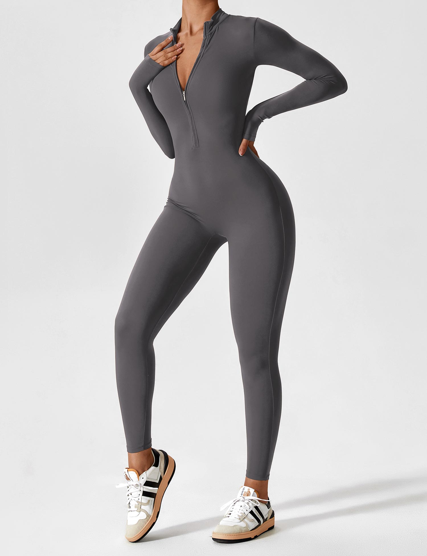 Women’s Bodysuit – Seamless Zip Sculpting Activewear Bodysuit – Lina